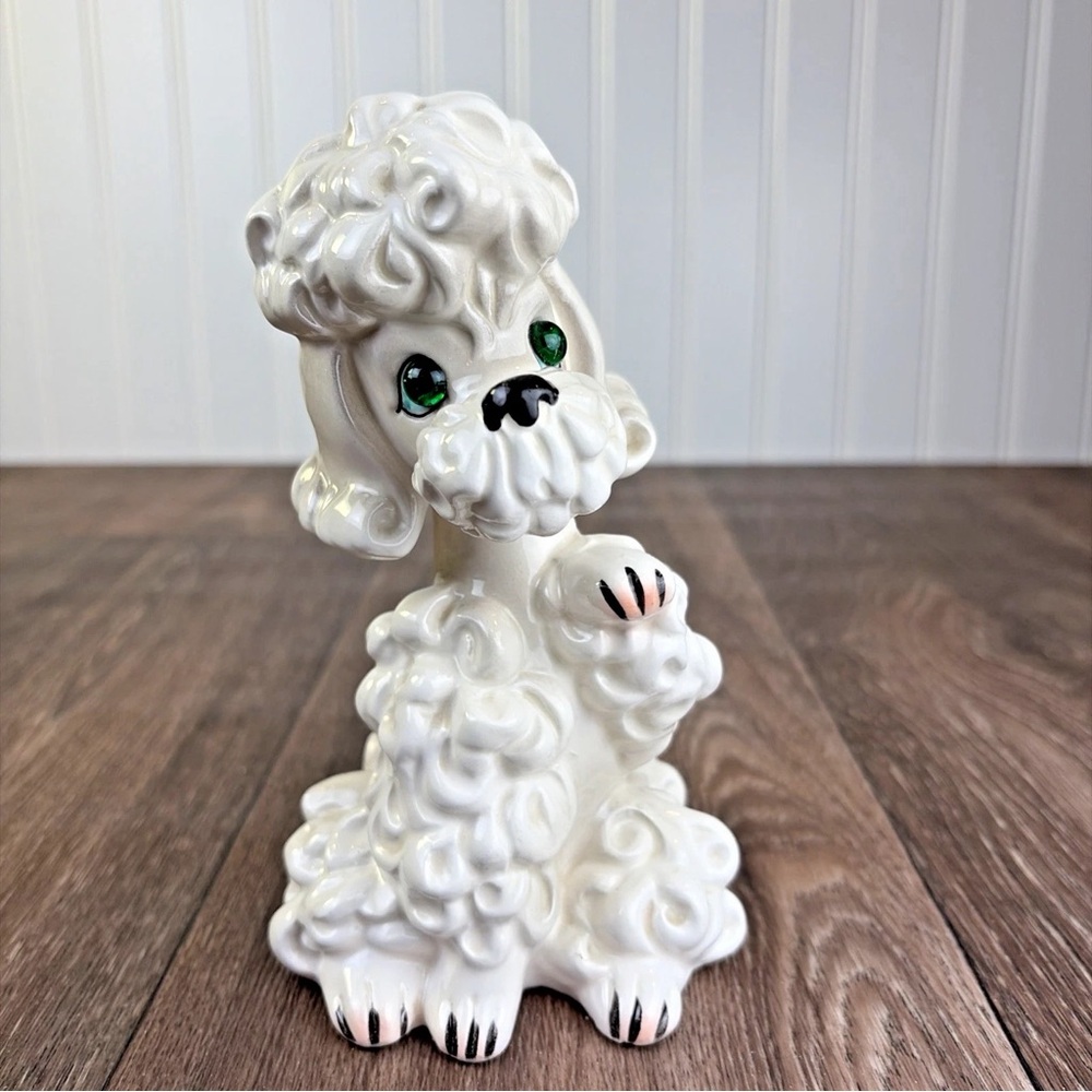 VTG Ceramic Spaghetti Poodle Green Eyes Figurine Topline Import Japan MCM Kitsch